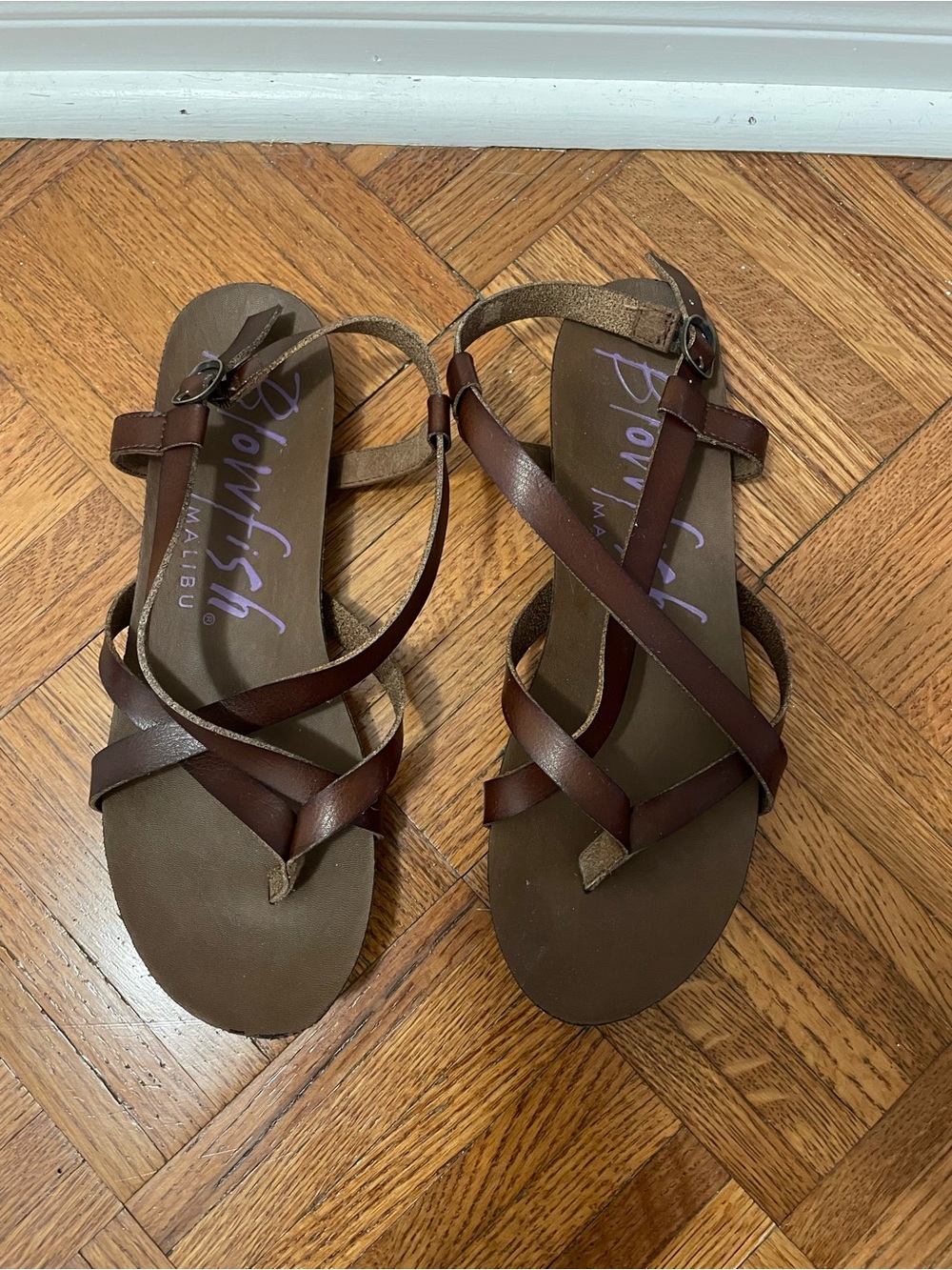 Blowfish Malibu Brown Leather-Look Strappy Sandals
